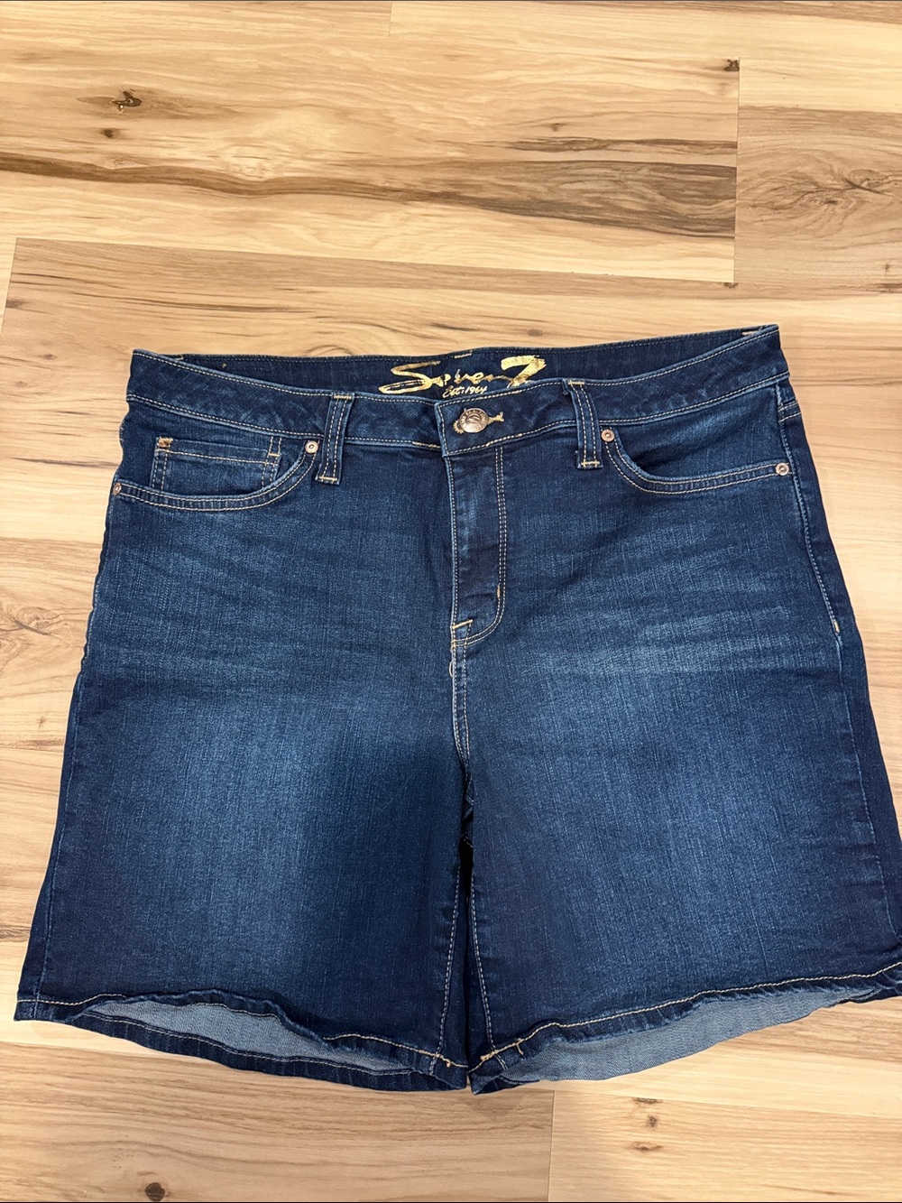 7 For All Mankind Dark Blue Denim Jean Shorts